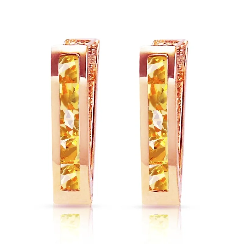 0.7 CTW 14K Solid Rose Gold Oval Huggie Earrings Citrine