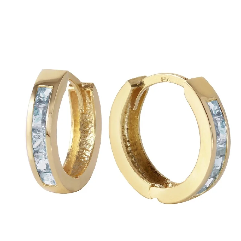 0.85 Carat 14K Solid Gold Hoop Huggie Earrings Aquamarine