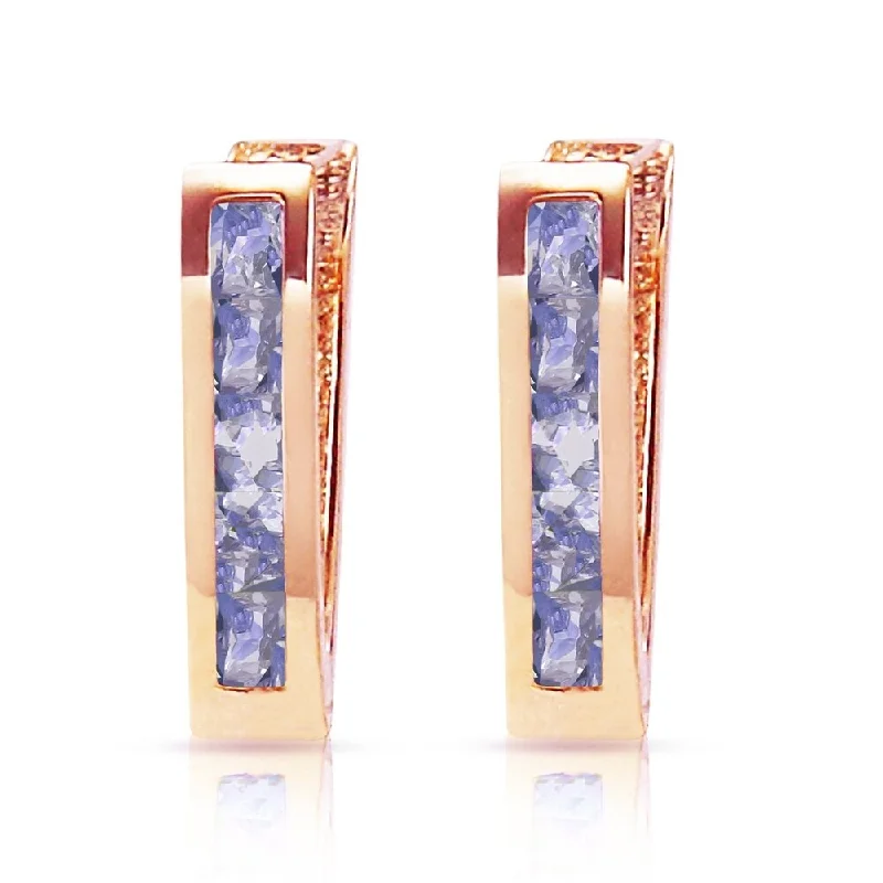 0.95 Carat 14K Solid Rose Gold Tanzanite Huggie Oval Earrings