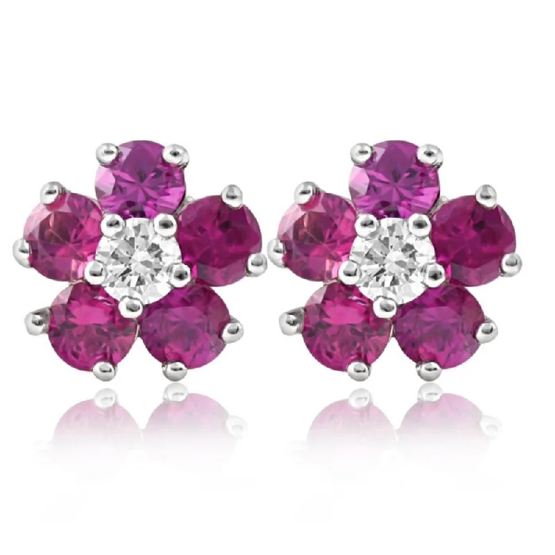 1 1/2 Ct Ruby & Diamond Studs in 14k White Gold