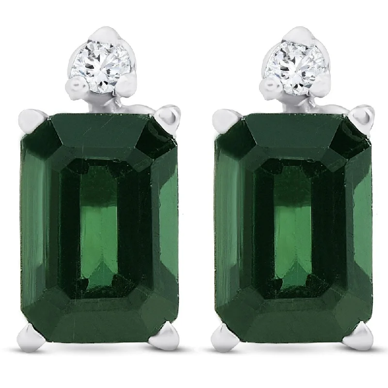 1 1/3ct Green Tourmaline Diamond Studs 14K White Gold