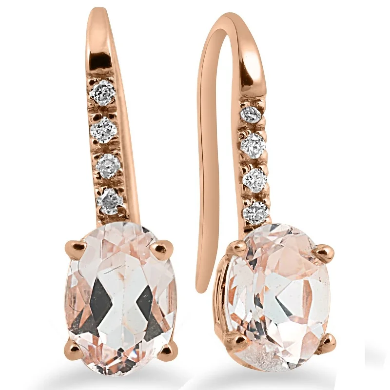 1 1/5Ct Morganite & Diamond Drop Earrings 14K Rose Gold 3/4"