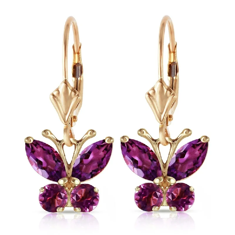 1.24 Carat 14K Solid Gold Butterfly Earrings Natural Amethyst