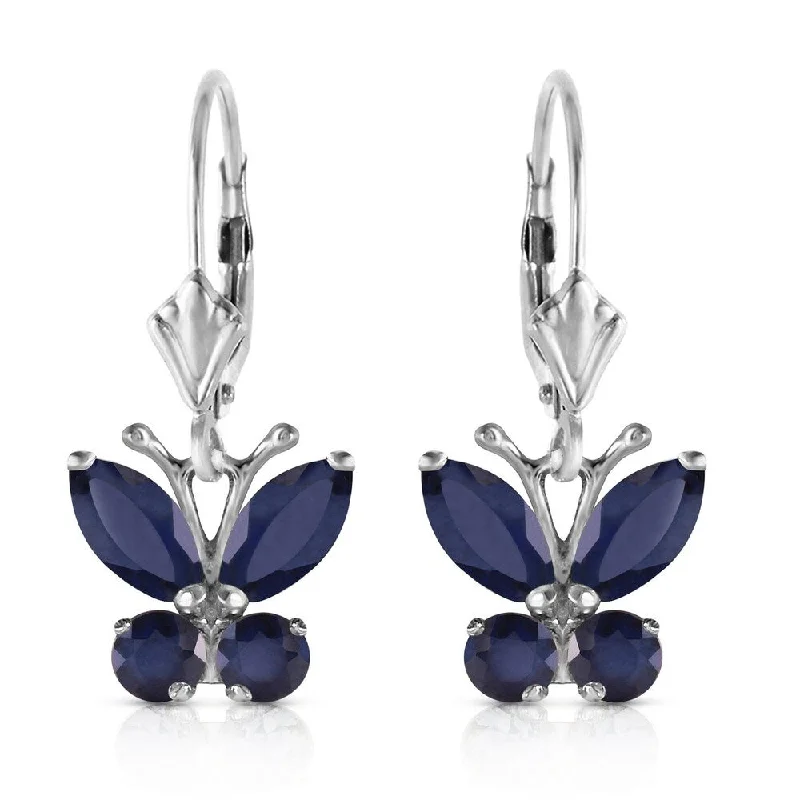 1.24 Carat 14K Solid White Gold Butterfly Earrings Sapphire