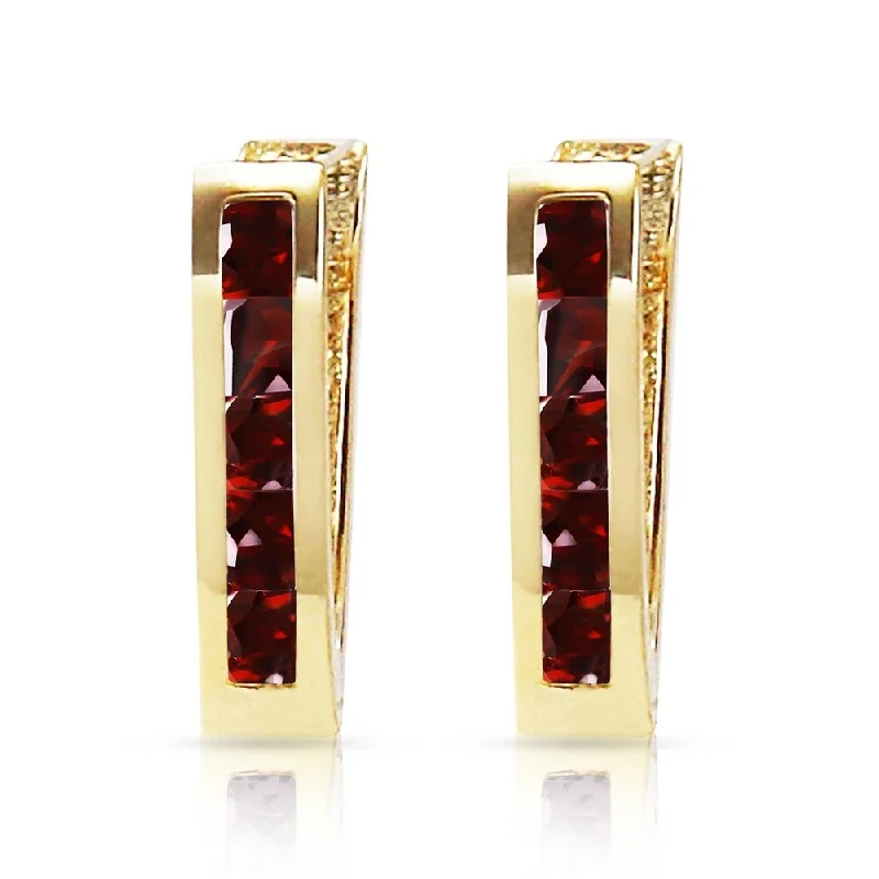 1.3 Carat 14K Solid Gold Oval Huggie Earrings Garnet