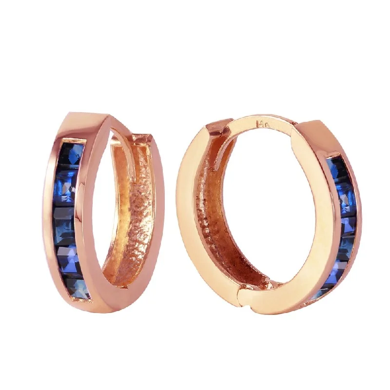 1.3 CTW 14K Solid Rose Gold Hoop Earrings Natural Sapphire