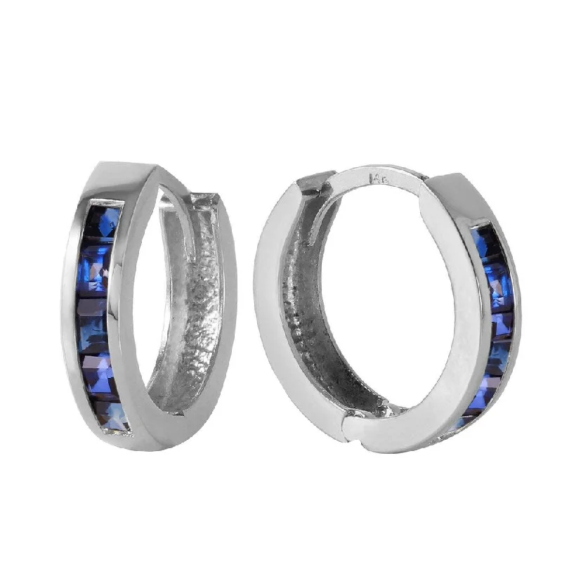 1.3 CTW 14K Solid White Gold Hoop Earrings Natural Sapphire