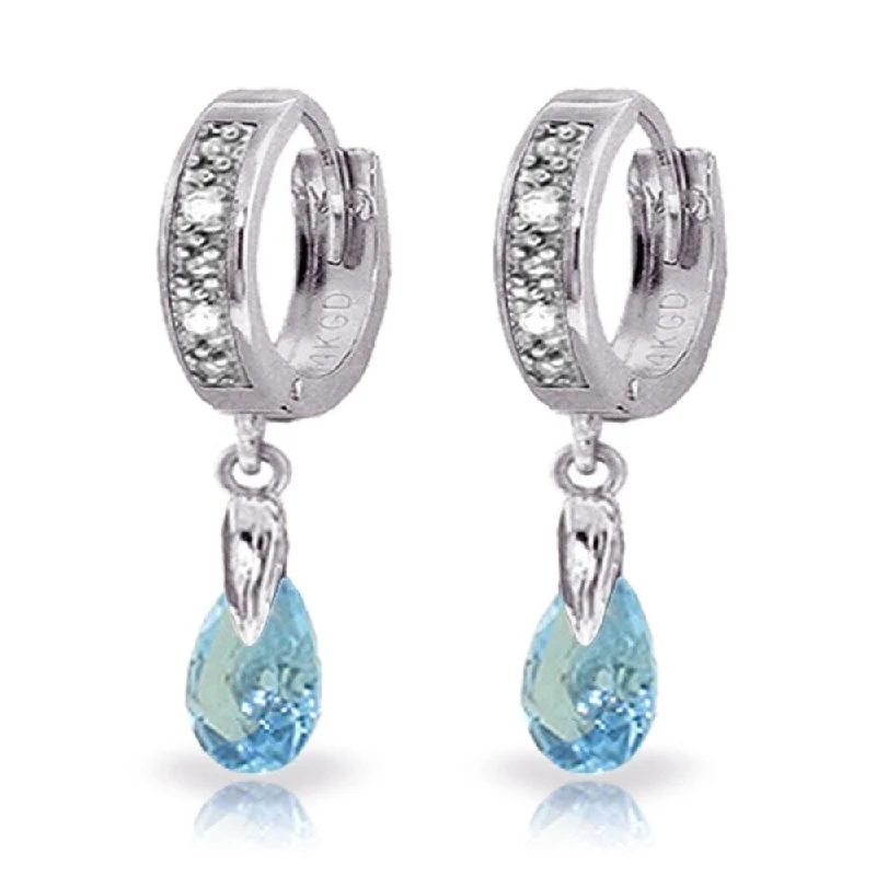 1.37 Carat 14K Solid White Gold Hoop Earrings Diamond Blue Topaz