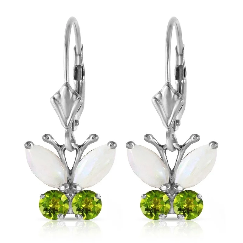 1.39 Carat 14K Solid White Gold Butterfly Earrings Opal Peridot