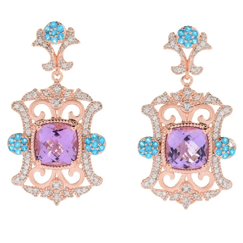 1.5" 7.50ctw Pink Amethyst, Neon Apatite & White Zircon Drop Earrings