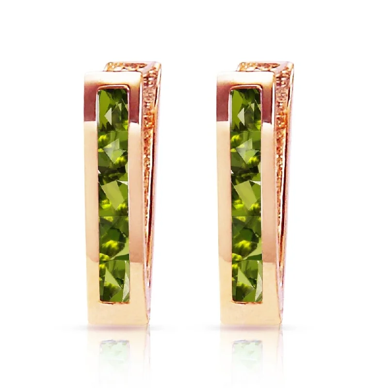 1 Carat 14K Solid Rose Gold Oval Huggie Earrings Peridot