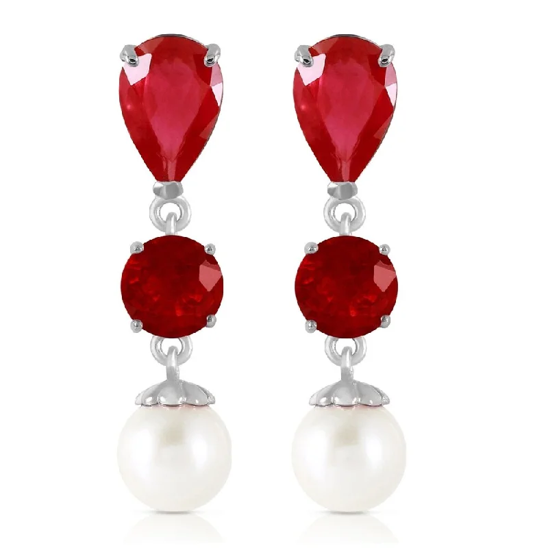 10.1 Carat 14K Solid White Gold Chandelier Earrings Ruby pearl