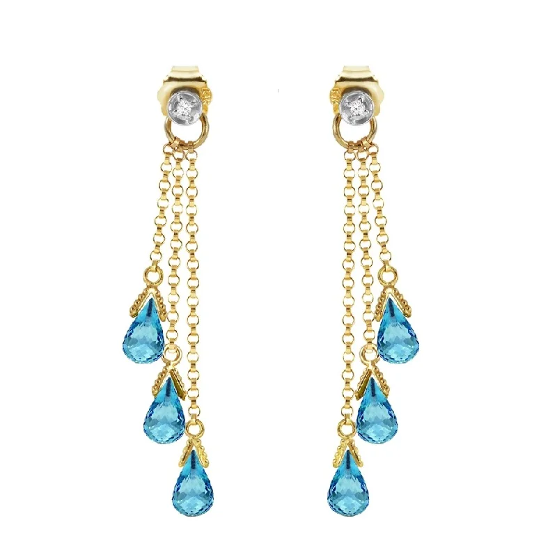 10.53 Carat 14K Solid Gold Chandelier Earrings Diamond Blue Topaz