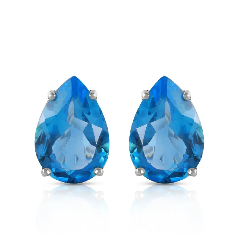 10 Carat 14K Solid White Gold Modern Drama Blue Topaz Earrings