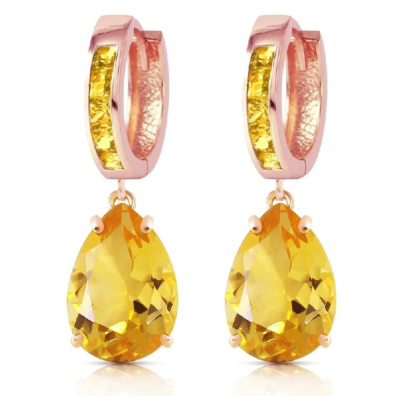 13.2 Carat 14K Solid Rose Gold Citrine Hoop Drop Earrings