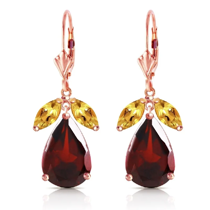 13 Carat 14K Solid Rose Gold Leverback Earrings Citrine Garnet