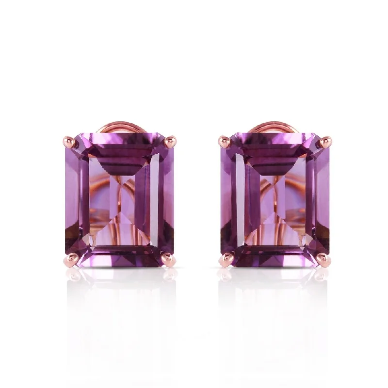 13 Carat 14K Solid Rose Gold Octagon Amethyst Earrings