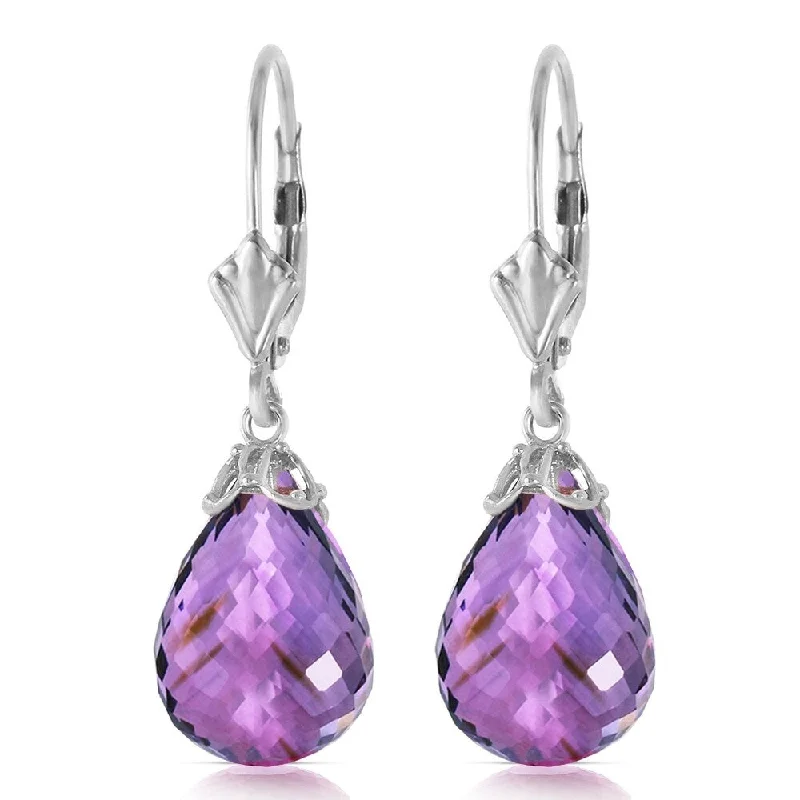 14 CTW 14K Solid White Gold Leverback Earrings Briolette Amethyst