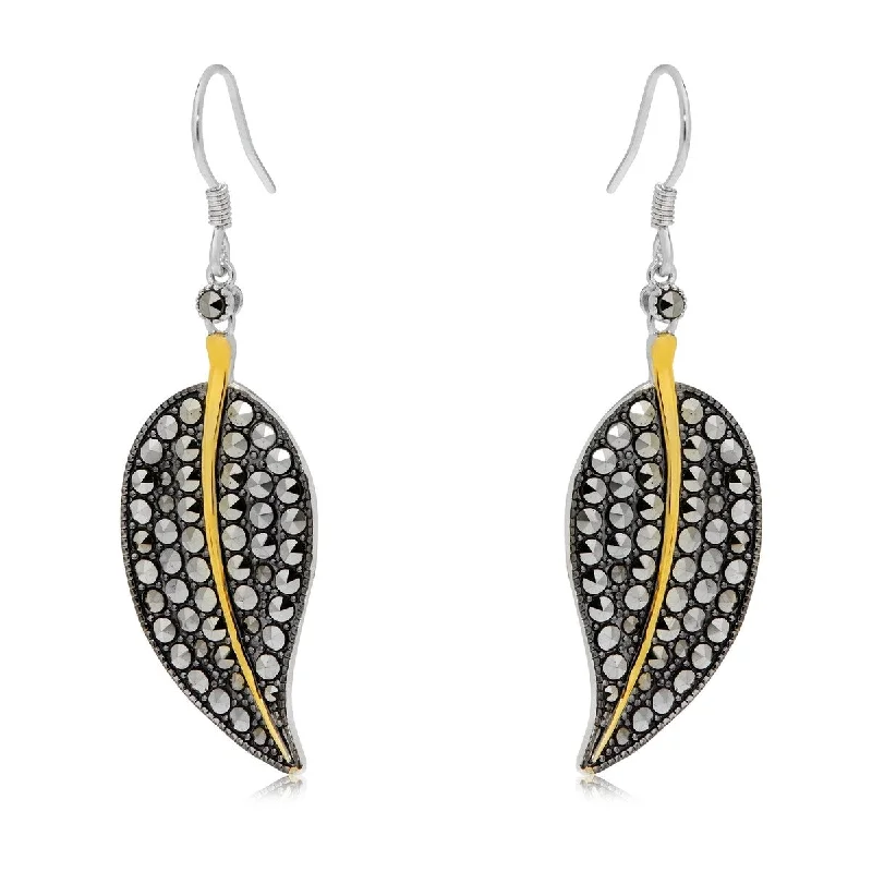 14K Gold & Sterling Silver with Marcasite Drop Earrings