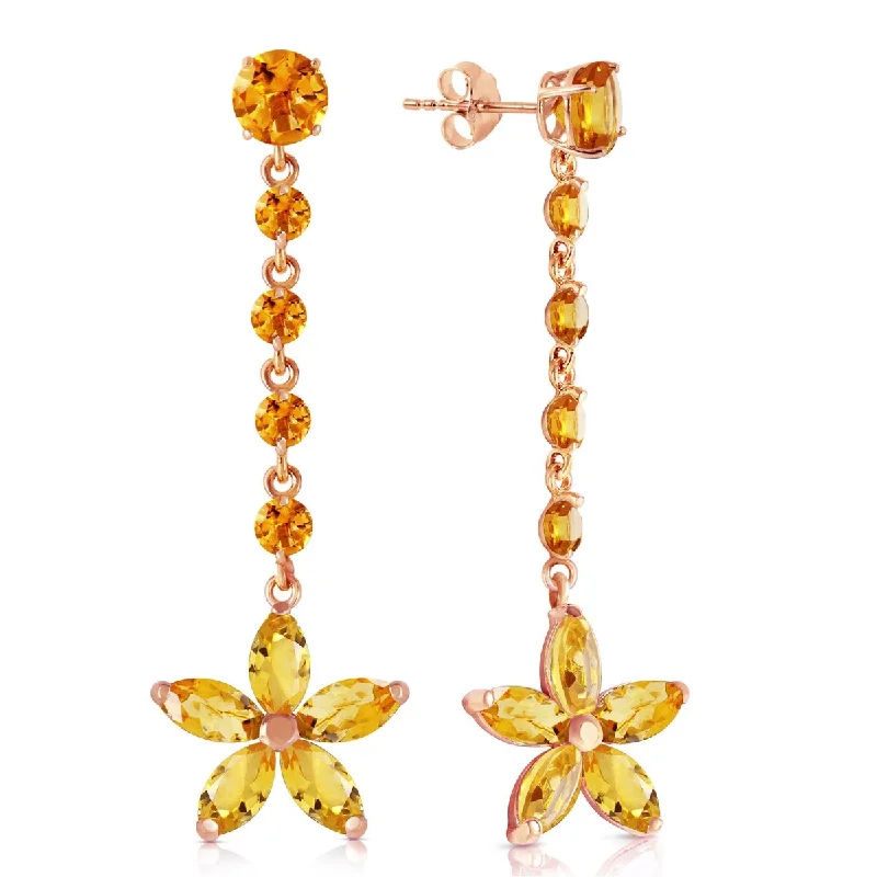 14K Solid Gold Chandelier Flower Citrine Natural Gemstone Earrings