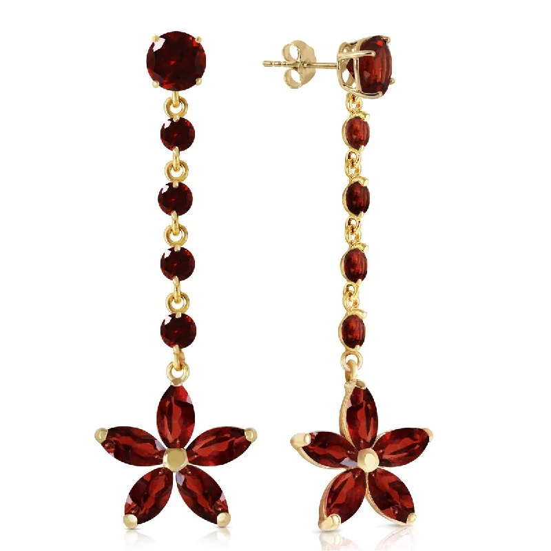 14K Solid Gold Chandelier Flower Garnet Natural Gemstone Earrings