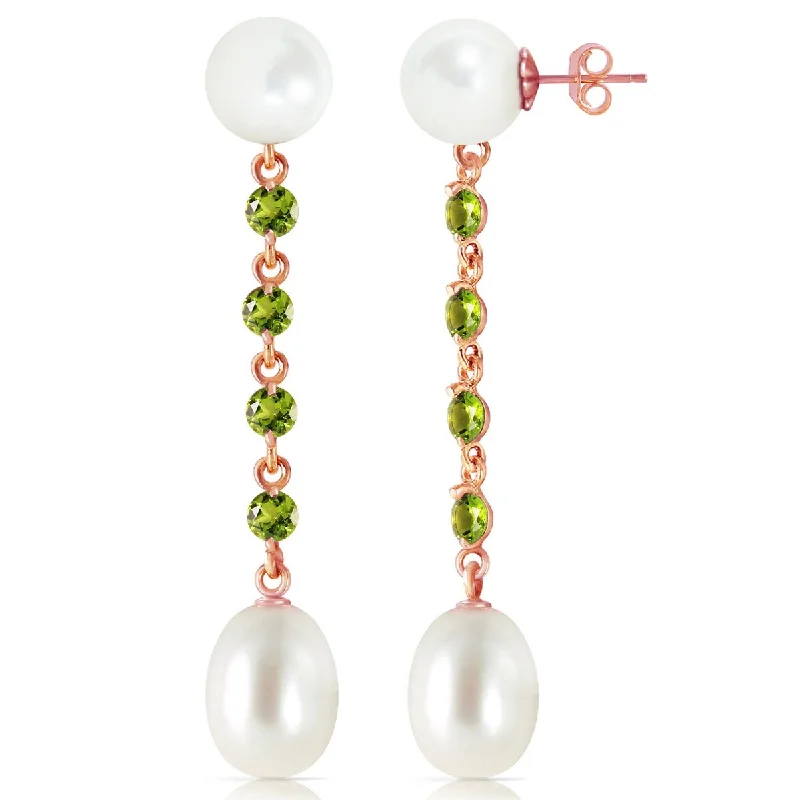 14K Solid Gold Chandelier Peridot & Pearl Gemstone Earrings