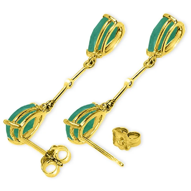 14K Solid Gold Diamonds & Emeralds Dangling Earrings