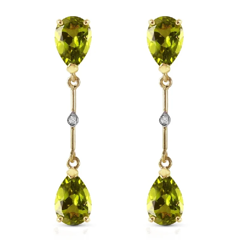 14K Solid Gold Diamonds & Peridots Dangling Earrings