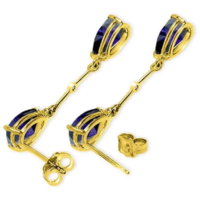 14K Solid Gold Diamonds & Sapphires Dangling Earrings