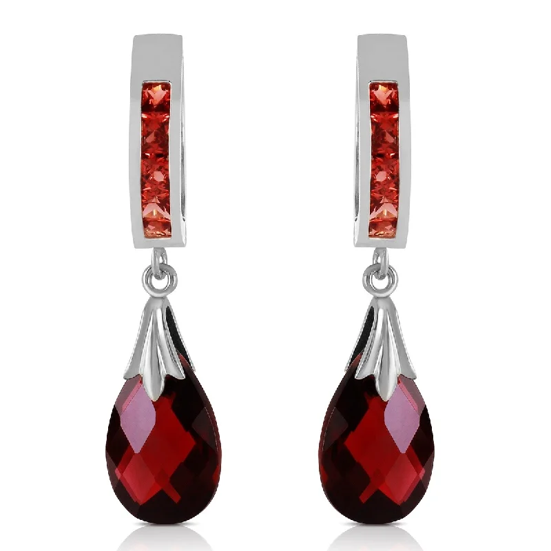 14K Solid Gold Hoop Natural Garnet Gemstone Earrings Jewelry