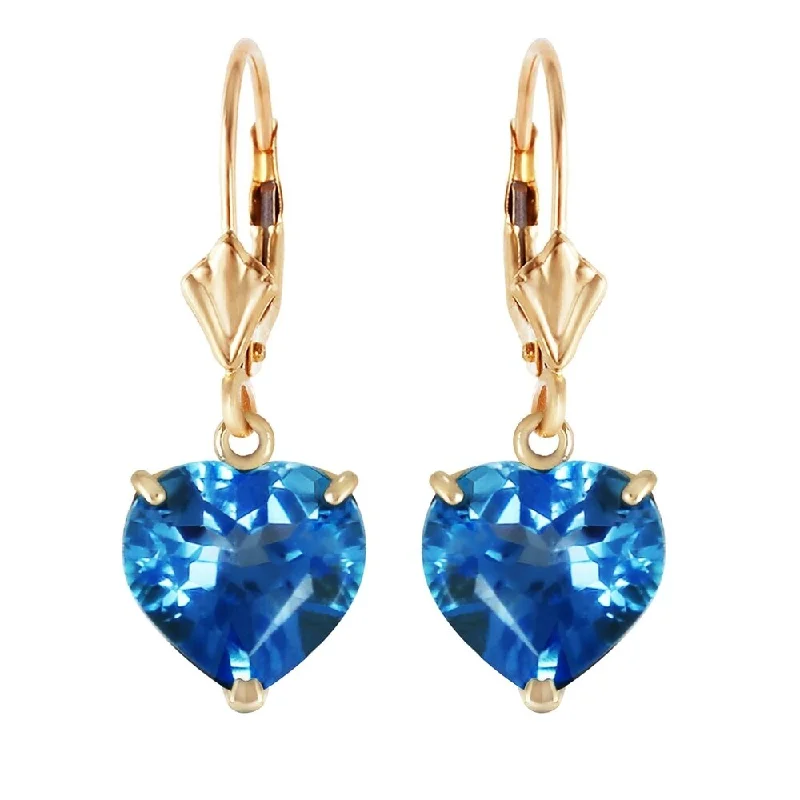 14K Solid Gold Leverback Earrings Natural 10mm Heart Blue Topaz