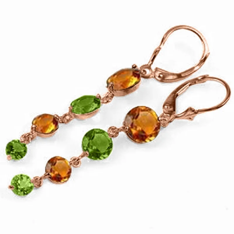 14K Solid Rose Gold Chandelier Earrings with Citrines & Peridots