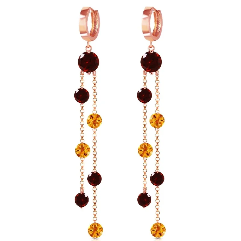 14K Solid Rose Gold Chandelier Earrings with Garnets & Citrines