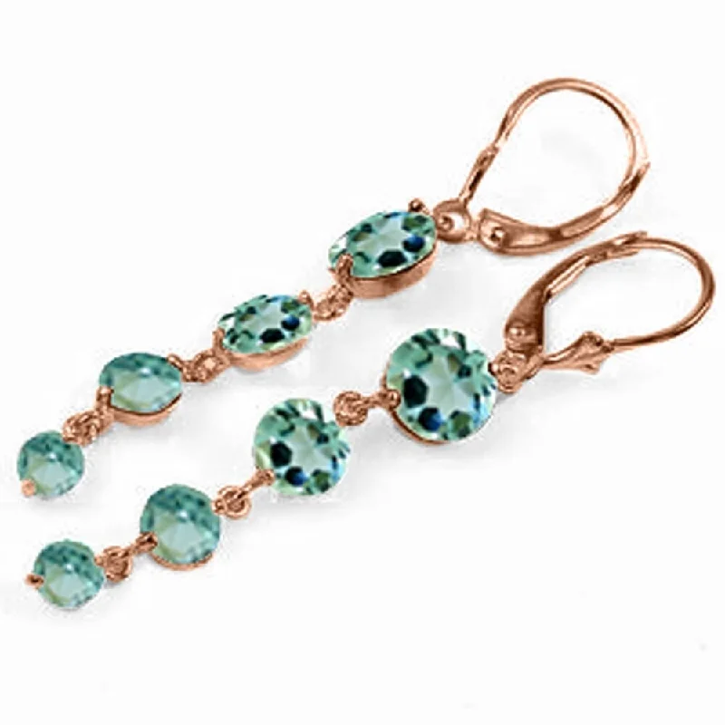 14K Solid Rose Gold Chandelier Earrings with Natural Blue Topaz