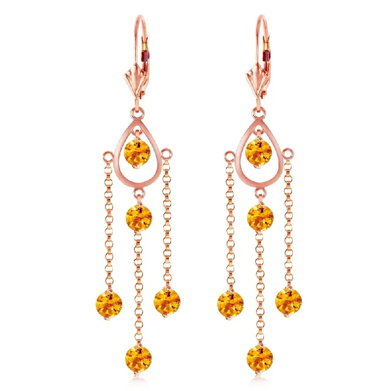 14K Solid Rose Gold Chandelier Earrings with Natural Citrines