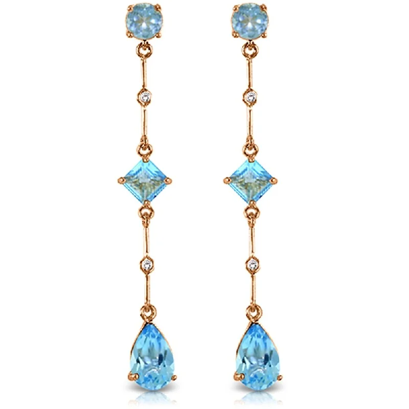 14K Solid Rose Gold Chandelier Earrings withDiamond & Blue Topaz