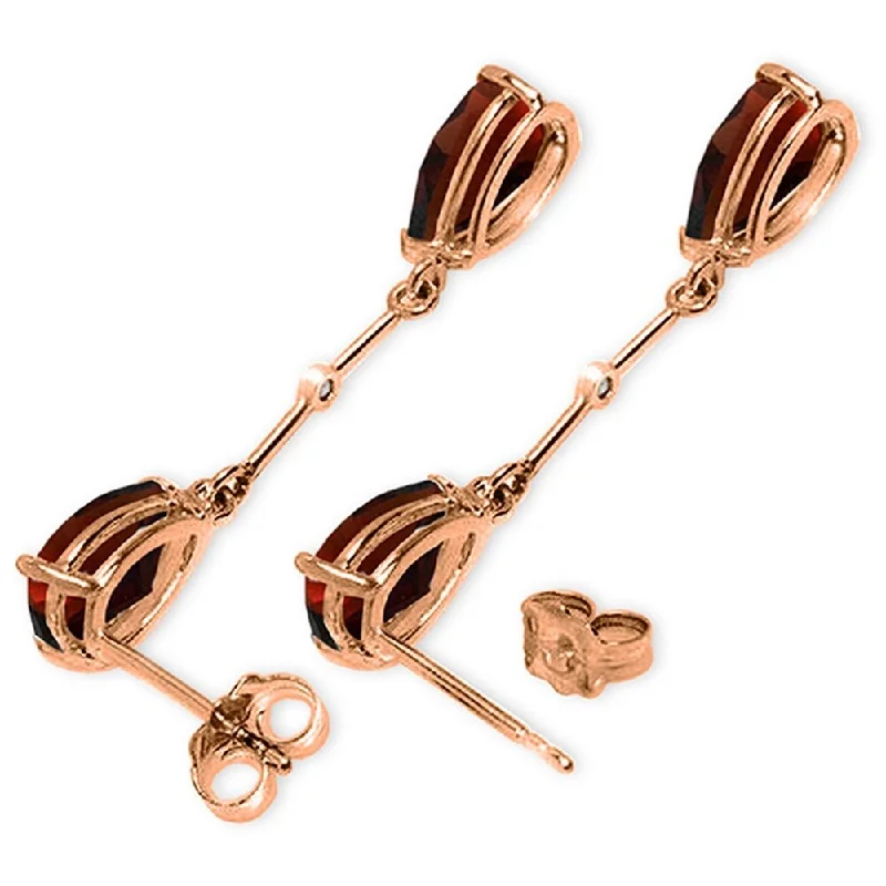 14K Solid Rose Gold Diamonds & Garnets Dangling Earrings