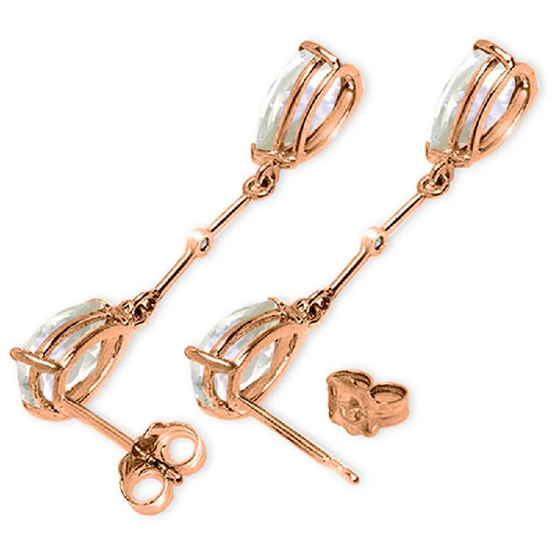 14K Solid Rose Gold Diamonds & White Topaza Dangling Earrings