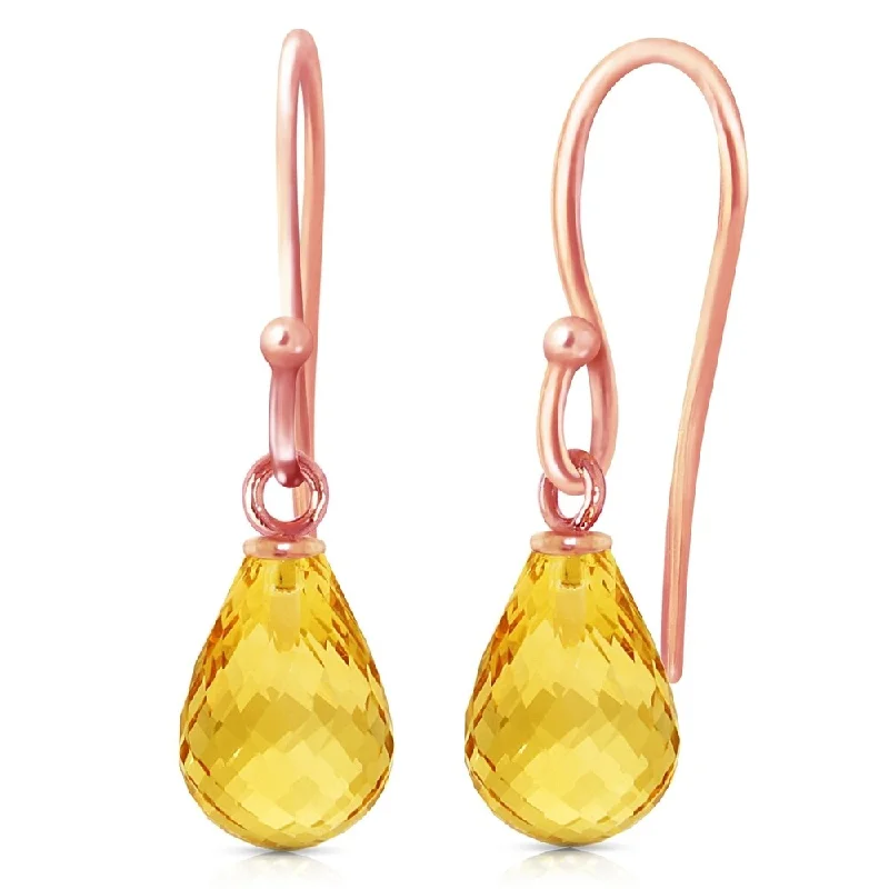 14K Solid Rose Gold Fish Hook Earrings with Citrines