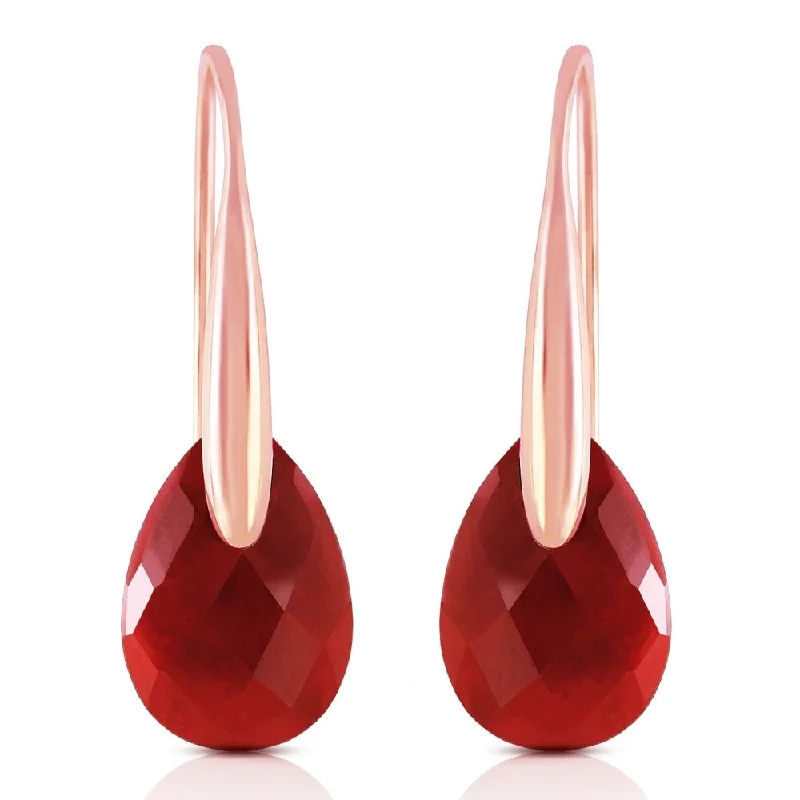 14K Solid Rose Gold Fish Hook Earrings with Dangling Briolette rubyes