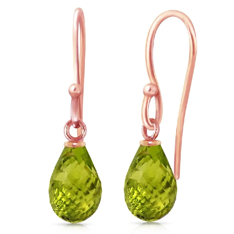 14K Solid Rose Gold Fish Hook Earrings with Peridots