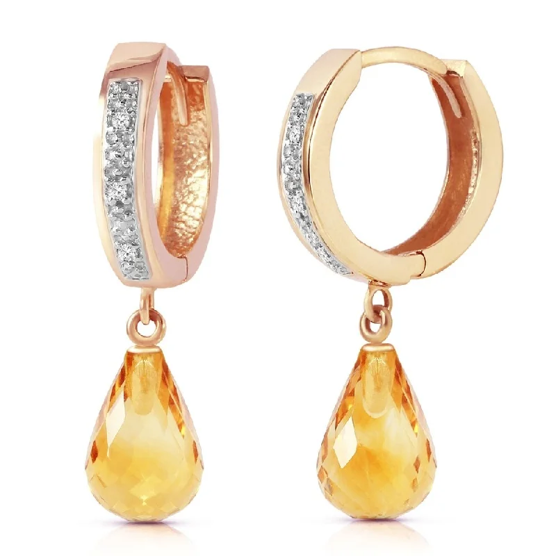 14K Solid Rose Gold Hoop Earrings withDiamonds & Citrines