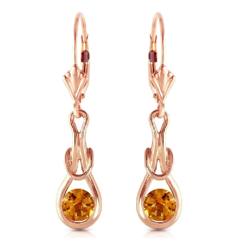 14K Solid Rose Gold Leverback Earrings with Natural Citrines