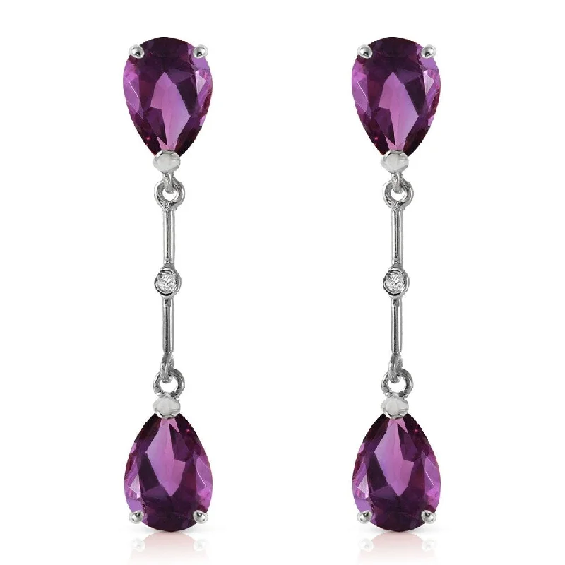 14K Solid White Gold Diamonds & Amethysts Dangling Earrings