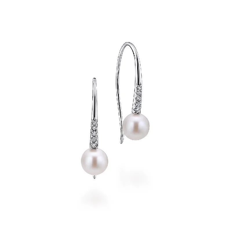 14K White Gold Diamond and Cultured Pearl Drop Earrings