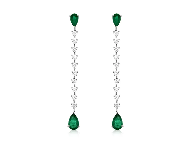 14K White Gold Emerald and Diamond Drop Earrings