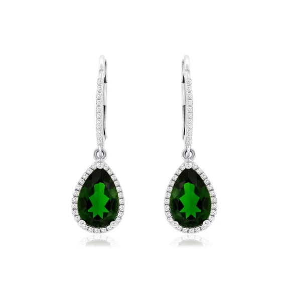 14K White Gold Pear Shaped Russalite Drop Earrings