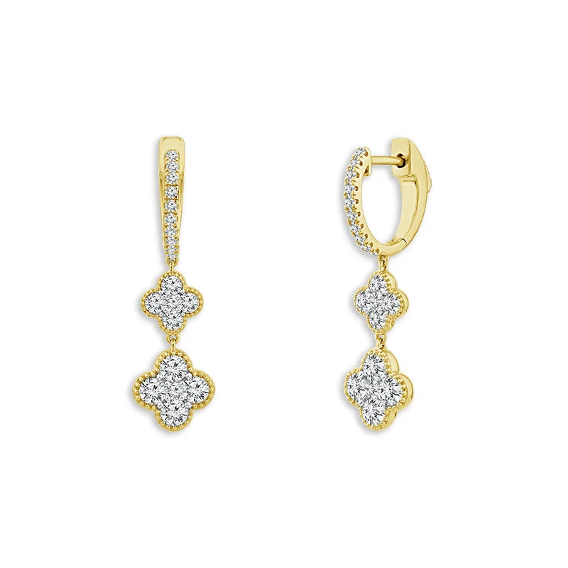 14K Yellow Gold Diamond Clover Drop Earrings