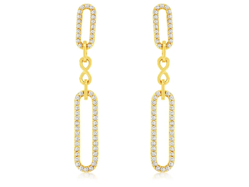 14K Yellow Gold Diamond Link Chain Drop Earrings