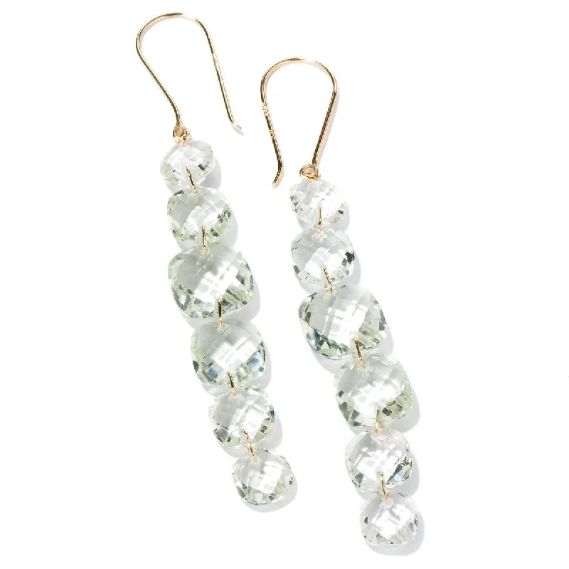 14Kt Yellow Gold Green Amethyst Gemstone Drop Earrings